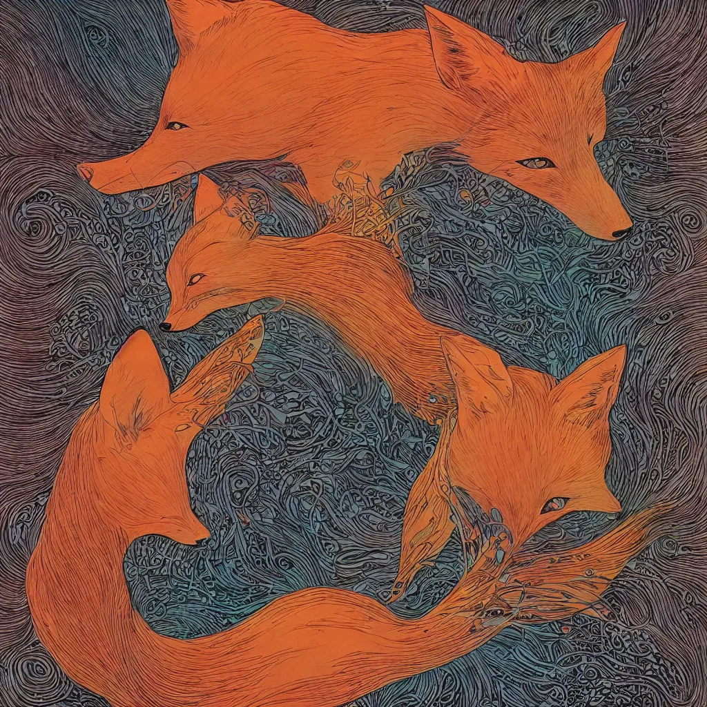 Image similar to one fox face by moebius and victo ngai