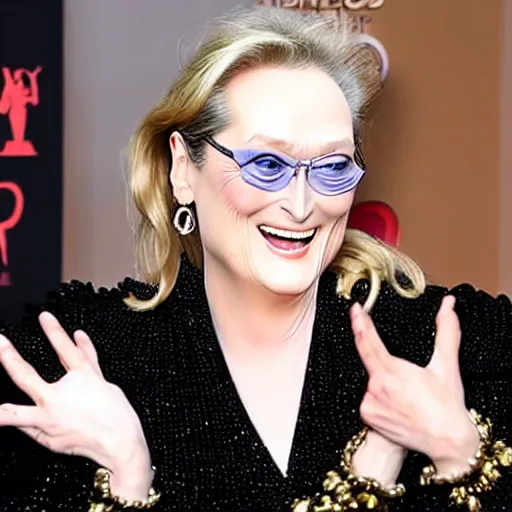 Prompt: meryl streep dressed up like a hobo warming her hands over a barrel fire