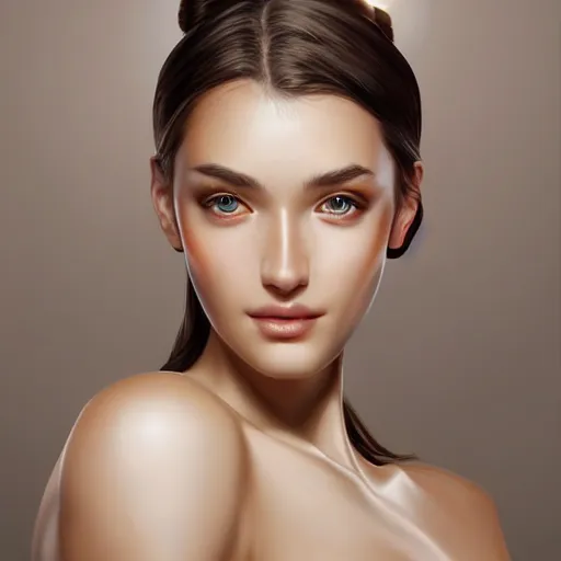 Prompt: a graceful Goddess, The Perfect Human Female Specimen, intricate, super highly detailed, professional digital painting, artstation, smooth, sharp focus, no blur, no dof, extreme illustration, 128K, art by artgerm, perfect natural skin tones, facing and looking at the viewer, seductive smile, the eyes are beautiful with dark pupils