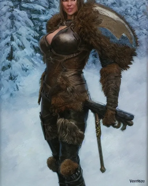 Image similar to realistic full body painting of valkyrie, winter, epic, artstation, concept art, steve huston style newell convers wyeth,