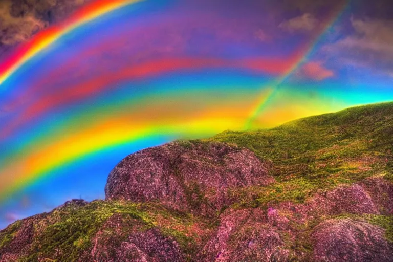 Prompt: beautiful double rainbow, close up photography hdr