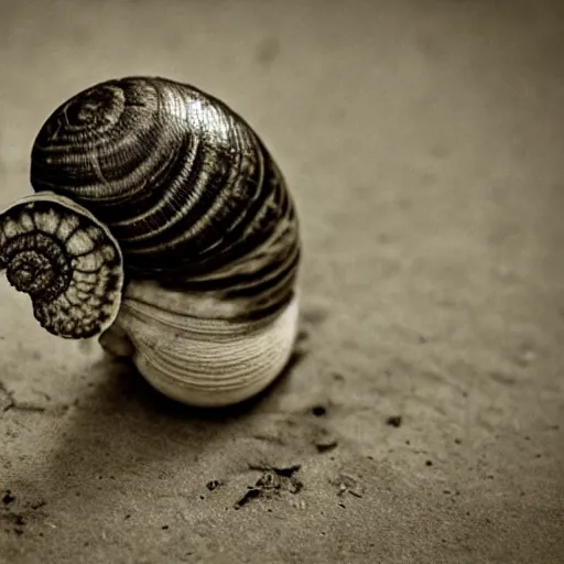 Image similar to snail made of sadness, dark, detailed, rustic, eerie, award winning