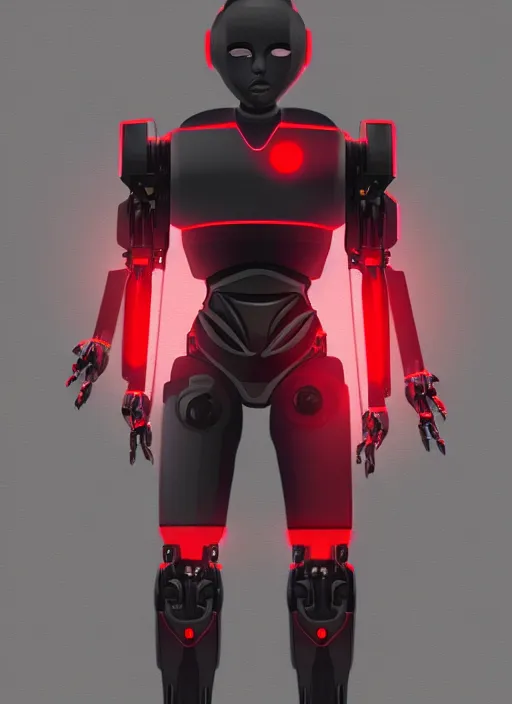 Image similar to a robot wearing a black grey and red outfit, full body shot, highly detailed, digital painting, artstation, concept art, smooth, sharp focus, illustration