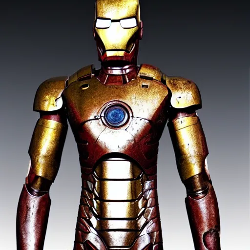 Prompt: the original iron man discovered as an artifact in egypt, uncovered from 5 9 6 bc