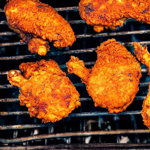 Image similar to photo of fried chicken on a charcoal bbq