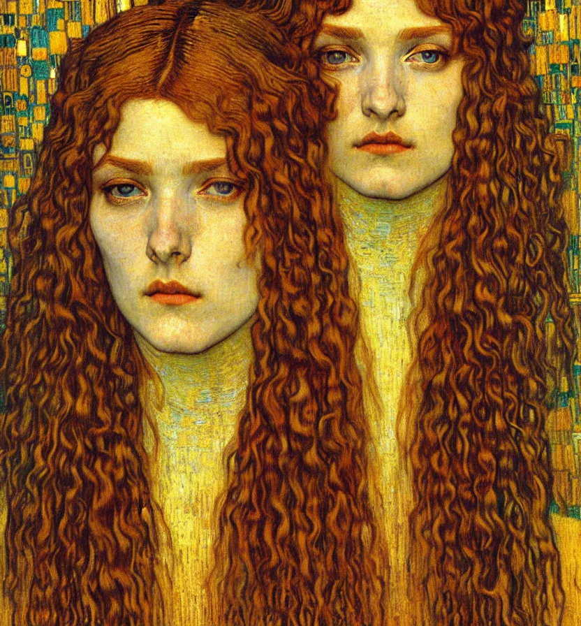 Image similar to detailed realistic beautiful young medieval queen face portrait by jean delville, gustav klimt and vincent van gogh, art nouveau, symbolist, visionary, gothic, pre - raphaelite, muted earthy colors, desaturated