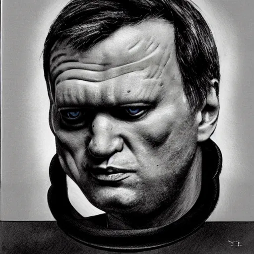 Prompt: Portrait by H.R.Giger of Alexei Navalny abomination, photo-realistic, 2K, highly detailed