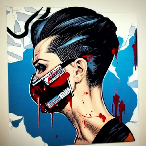 Prompt: a profile photo of a villain side profile with a diving oxygen mask with side profile blood in ocean intricate details by MARVEL comics and Sandra Chevrier-C