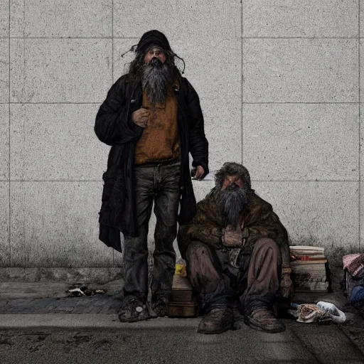 Image similar to homeless man hobo with long beard in asylum, hyper detailed, digital art, trending in artstation, cinematic lighting, studio quality, smooth render, unreal engine 5 rendered, octane rendered, art style by klimt and nixeu and ian sprigger and wlop and krenz cushart.