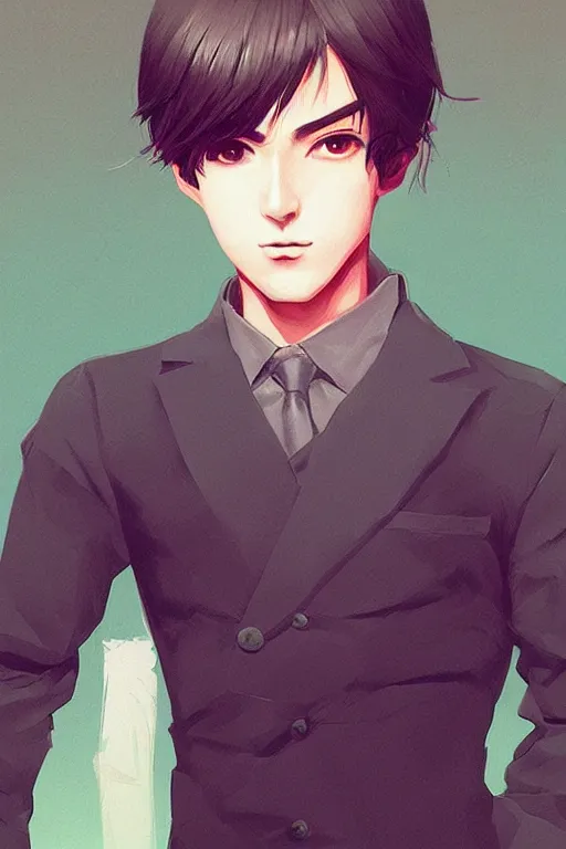 Image similar to portrait from a handsome masculine wizard by artist kuvshinov ilya