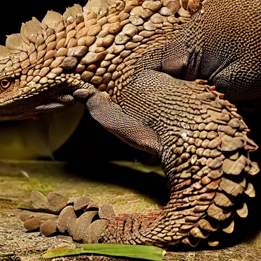 Image similar to a hybrid between a komodo-dragon and a pangolin, national geographic file-photo, photography