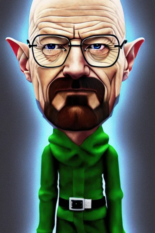 Prompt: walter white as an elf, photorealistic, highly detailed,