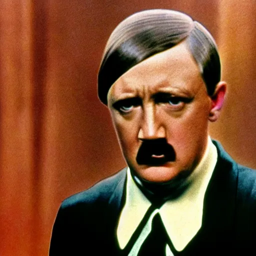 Prompt: A still of Hitler performing in a 1970s music video