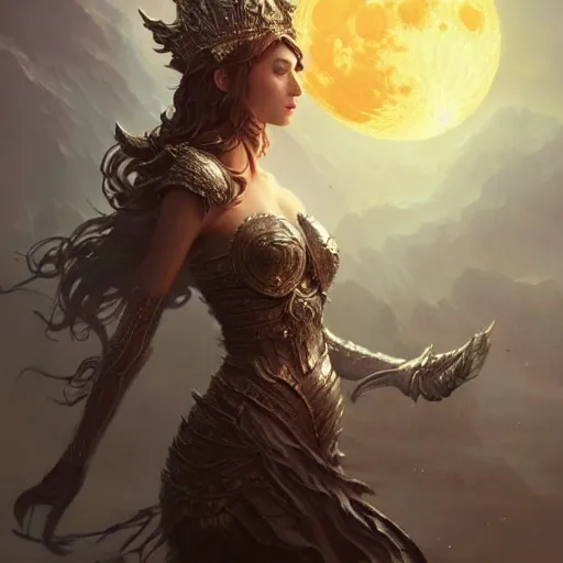 Image similar to lunar queen, fine art, awesome fantasy book cover on pinterest, award winning, dark fantasy landscape, fantasy magic, intricate, elegant, sharp focus, cinematic lighting, highly detailed, digital painting, concept art, art by wlop and artgerm and greg rutkowski, masterpiece, trending on artstation, 8 k