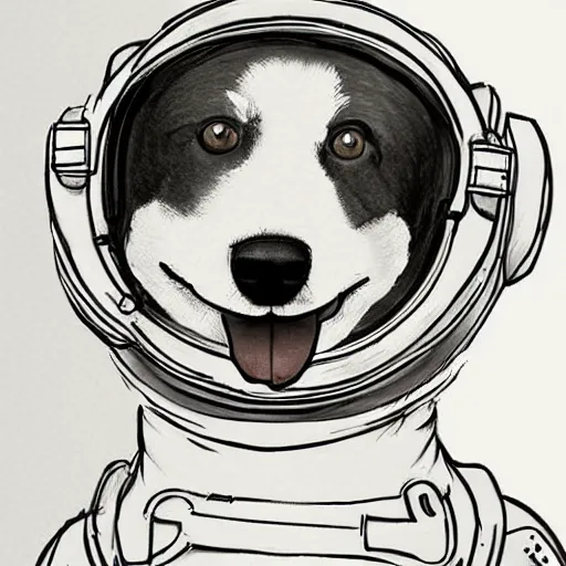 Prompt: character sketch of a corgi cosmonaut, highly detailed