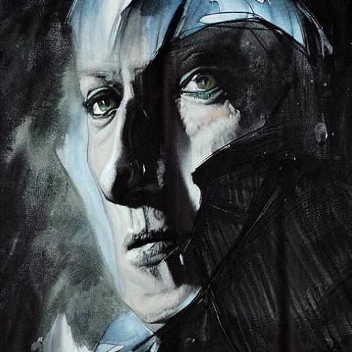 Prompt: stunning portrait of gaunt max von sydow a ( the cure fan ) as dream from sandman, dim stars as eyes, by jeremy mann, by cedric peyravernay, by by russ mills, by richard avedon and ben templesmith, dramatic lightning, sadness, dark eye sockets, in the shadows, punk rock, gothic, high detailed, 8 k