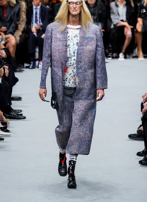 Image similar to hyperrealistic and heavy detailed Balenciaga runway show of DONALD TRUMP , Leica SL2 50mm, vivid color, high quality, high textured, real life