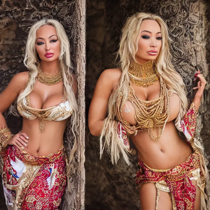 Prompt: portrait of lindsey pelas wearing balinese traditional dress, by charlotte grimm, natural light, detailed face, canon eos c 3 0 0, ƒ 1. 8, 3 5 mm, 8 k, medium - format print