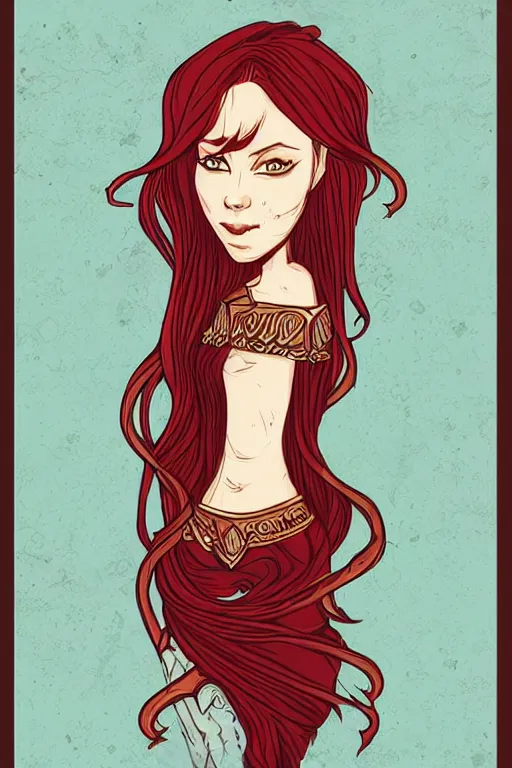 Image similar to red headed elven queen, art by ori toor, sticker, colorful, illustration, highly detailed, simple, smooth and clean vector curves, no jagged lines, vector art, smooth