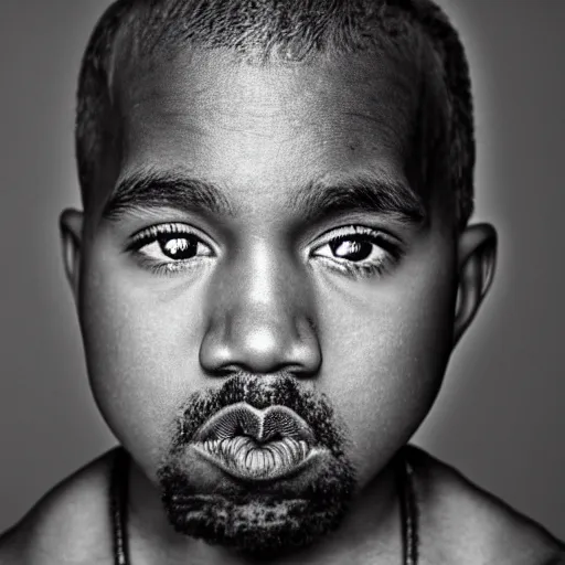 Image similar to the face of kanye west at 7 years old, portrait by julia cameron, chiaroscuro lighting, shallow depth of field, 8 0 mm, f 1. 8