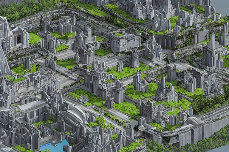 Image similar to a futuristic mega castle utopian city made of stone