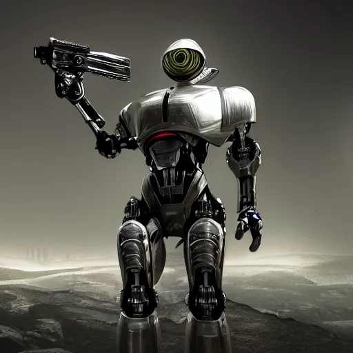 Prompt: robot warrior holding a gun in the style of crysis, standing, full body, concept art, futuristic, octane render, clean, realistic, 3 point lighting