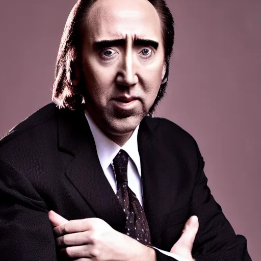 Image similar to nic cage in a puppy suit, nic cage is buff, digital photography