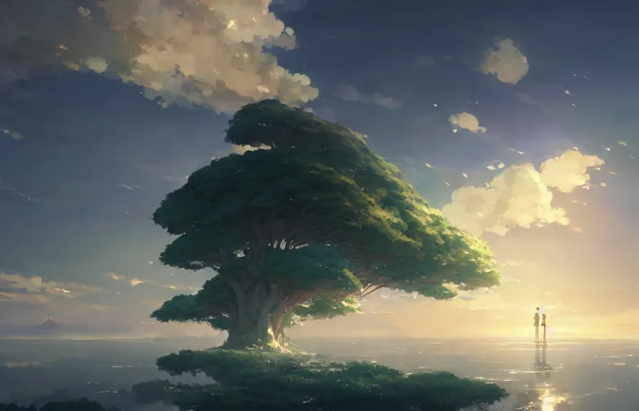 Image similar to makoto shinkai concept art of the cloud island dimension, key visual, ambient lighting, highly detailed, digital painting, artstation, concept art, sharp focus, by makoto shinkai and akihiko yoshida and hidari and wlop and greg rutkowski