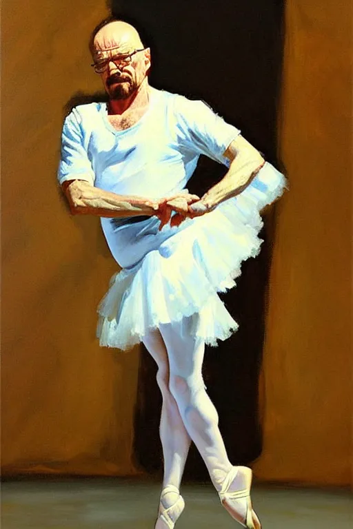 Image similar to beautiful oil painting of walter white as a ballerina by by greg manchess