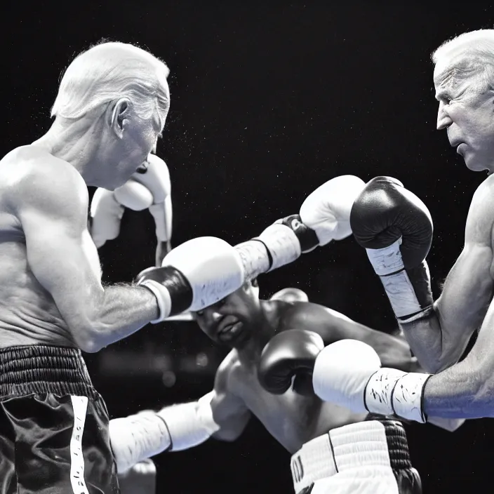 Prompt: boxing match of joe biden and joe biden, b & w detailed sharp photo