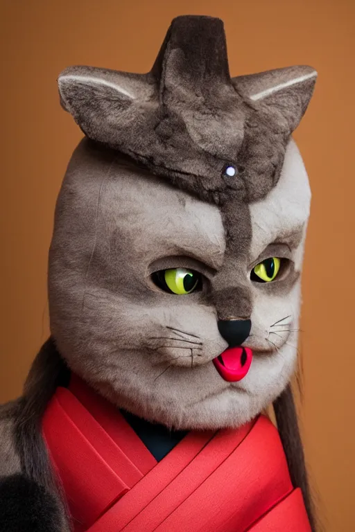 Prompt: anthropomorphic edo period japanese cat, fursuit, cosplay, trending on instagram, photography, sigma 8 5 mm f / 1. 4, studio lighting