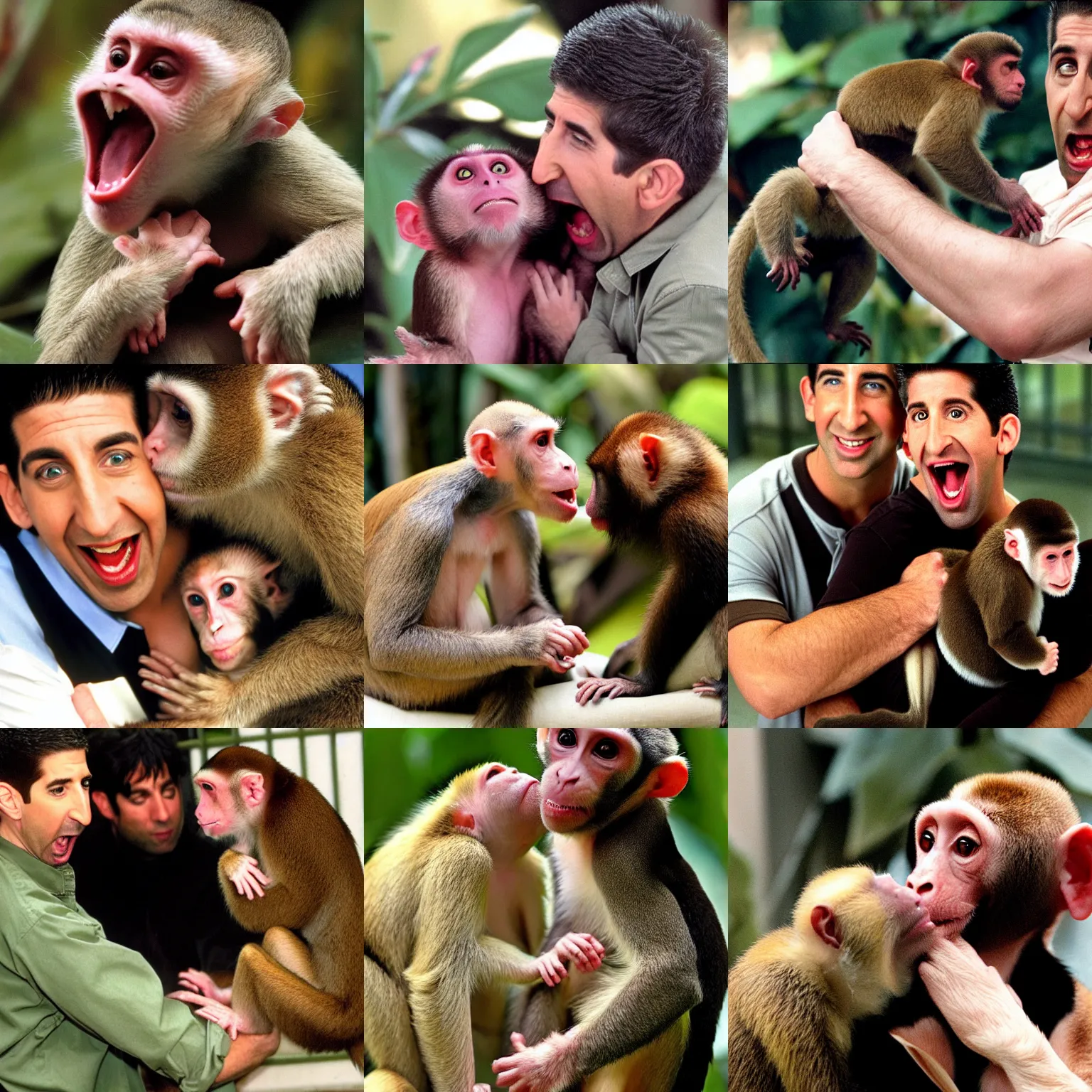 Prompt: ross geller being bitten by a capuchin monkey, ross geller screaming,