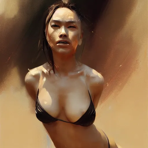Prompt: bikini girl, expressive oil painting, by yoshitaka amano, by greg rutkowski, by jeremy lipking, by artgerm,, h e giger, digital art, octane render