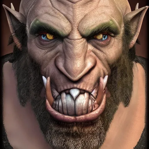 Image similar to warcraft 3 orc peon, kubrick stare, unsettling, photorealistic