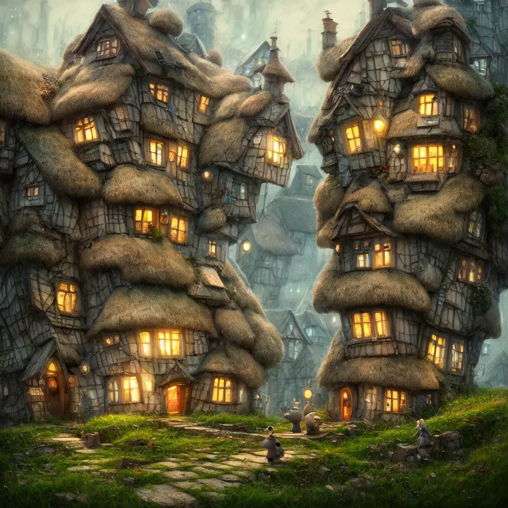 Image similar to gediminas pranckevicius high quality 3 d render very cute cyborg cottage! incorporated speakers!, cyberpunk highly detailed, unreal engine cinematic smooth, in the style of blade runner & detective pikachu, hannah yata charlie immer, moody light, low angle, uhd 8 k, sharp focus