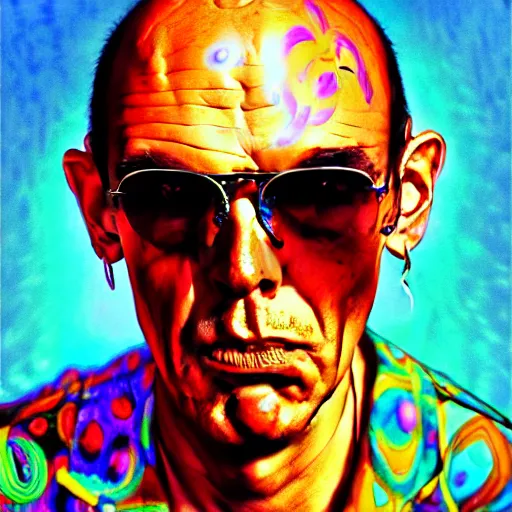 Image similar to an extremely psychedelic portrait of hunter s. thompson, surreal, lsd, face, detailed, intricate, elegant, lithe, highly detailed, digital painting, artstation, concept art, smooth, sharp focus, illustration