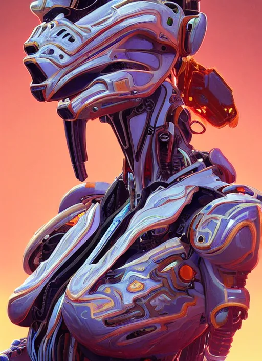 Image similar to symmetry!! portrait of robotic buxom alien in the style of horizon zero dawn, machine face, intricate, elegant, highly detailed, digital painting, artstation, concept art, smooth, sharp focus, illustration, art by artgerm and greg rutkowski and alphonse mucha, 8 k