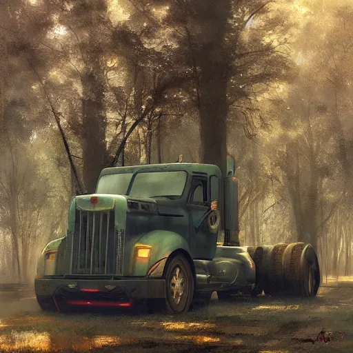 Image similar to a truck in the woods, digital art by ruan jia and mandy jurgens and artgerm, highly detailed, trending on artstation, award winning