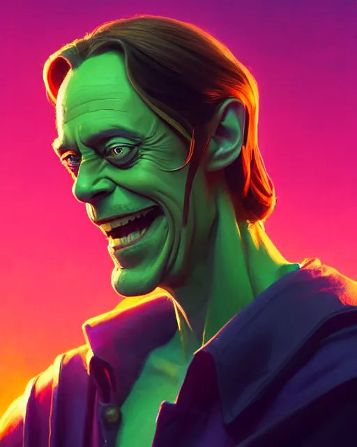 Image similar to portrait, steve buscemi as loki, bright backlit, key lighting, smooth, gaudy colors, maya render, octane render aesthetic, lol matte painting concept art, official fanart behance hd artstation by jesper ejsing, by rhads and makoto shinkai and lois van baarle and ilya kuvshinov and rossdraws