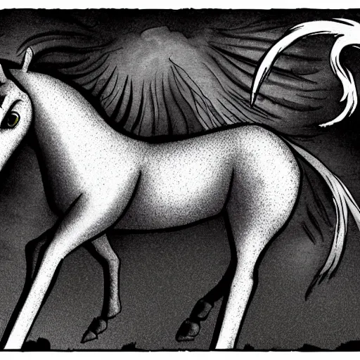 Prompt: horrifying horse, eldritch, apocalypse, creepy creature, nightmare like dream horror spooky