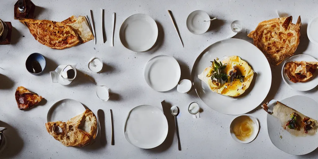 Image similar to Wolfgan Tillmans photograph of a breakfast table, still, photography, fine art photography