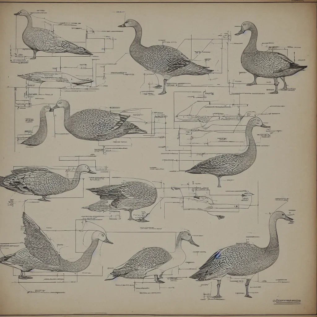 Prompt: blueprint of a goose, architecture diagram