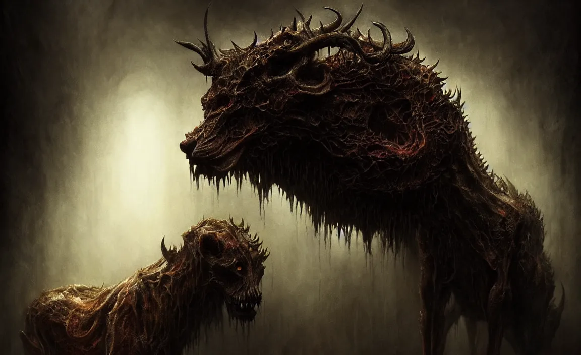 Image similar to epic professional digital art of hungry carnivore, moody atmospheric lighting, intricate, foreboding, detailed, by leesha hannigan, wayne haag, reyna rochin, ignacio fernandez rios, mark ryden, iris van herpen, artstation, cgsociety, epic, stunning, gorgeous, much wow, cinematic, masterpiece.