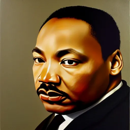 Image similar to hyper realistic oil painting martin luther king in the style of caravaggio