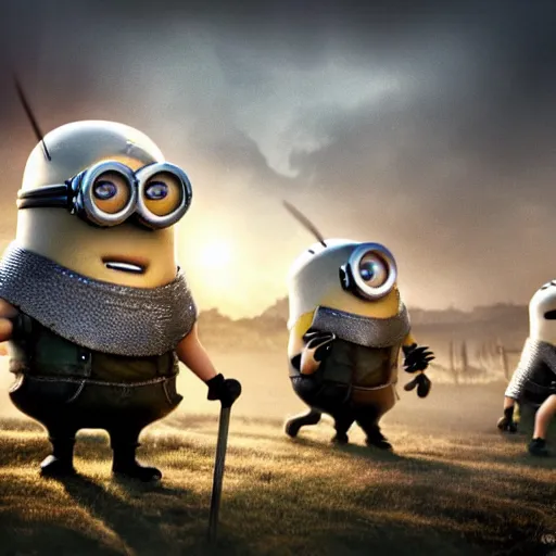 Image similar to The minions in The Vikings Digital art very detailed 4K quality Super Realistic