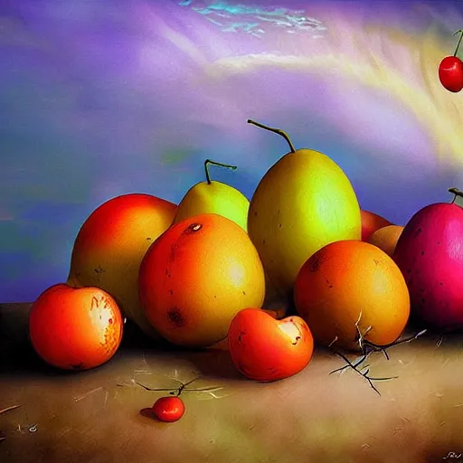 Prompt: heavenly fruit, epic, heaven fantasy painting, digital art, fruit