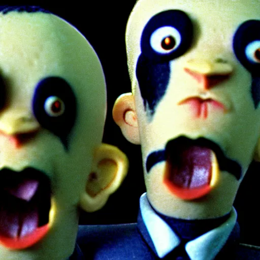 Image similar to claymation hitler as a pokemon by jan svankmajer, hyperrealistic, very detailed, tim burton, 3 5 mm film still, gothic, horror, eldritch