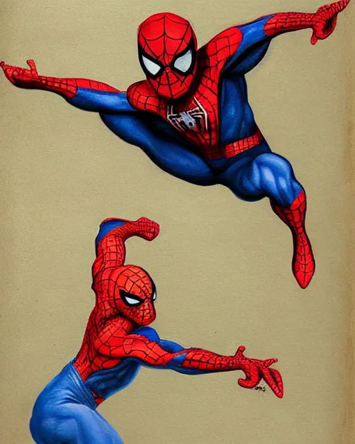 Image similar to a manuscript painting of Spider-Man in the style of the Rochester Bestiary, Ashmole Bestiary