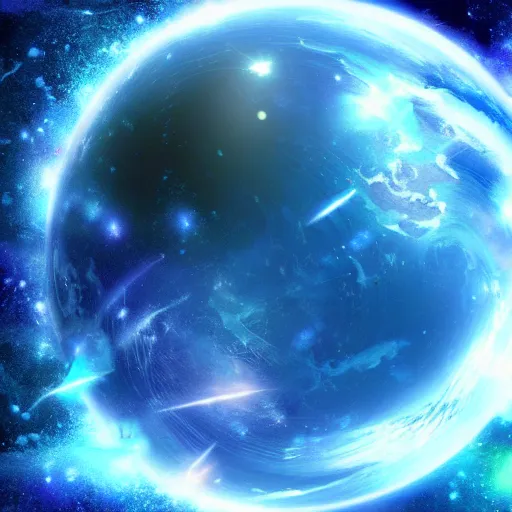 Prompt: anime style hd wallpaper of outer space with a view of a blue and green planet below