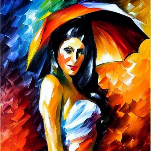 Prompt: noir woman by leonid afremov, colorful, sketch